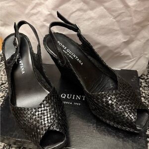 Pons Quintana Black Peep-Toe Wedges